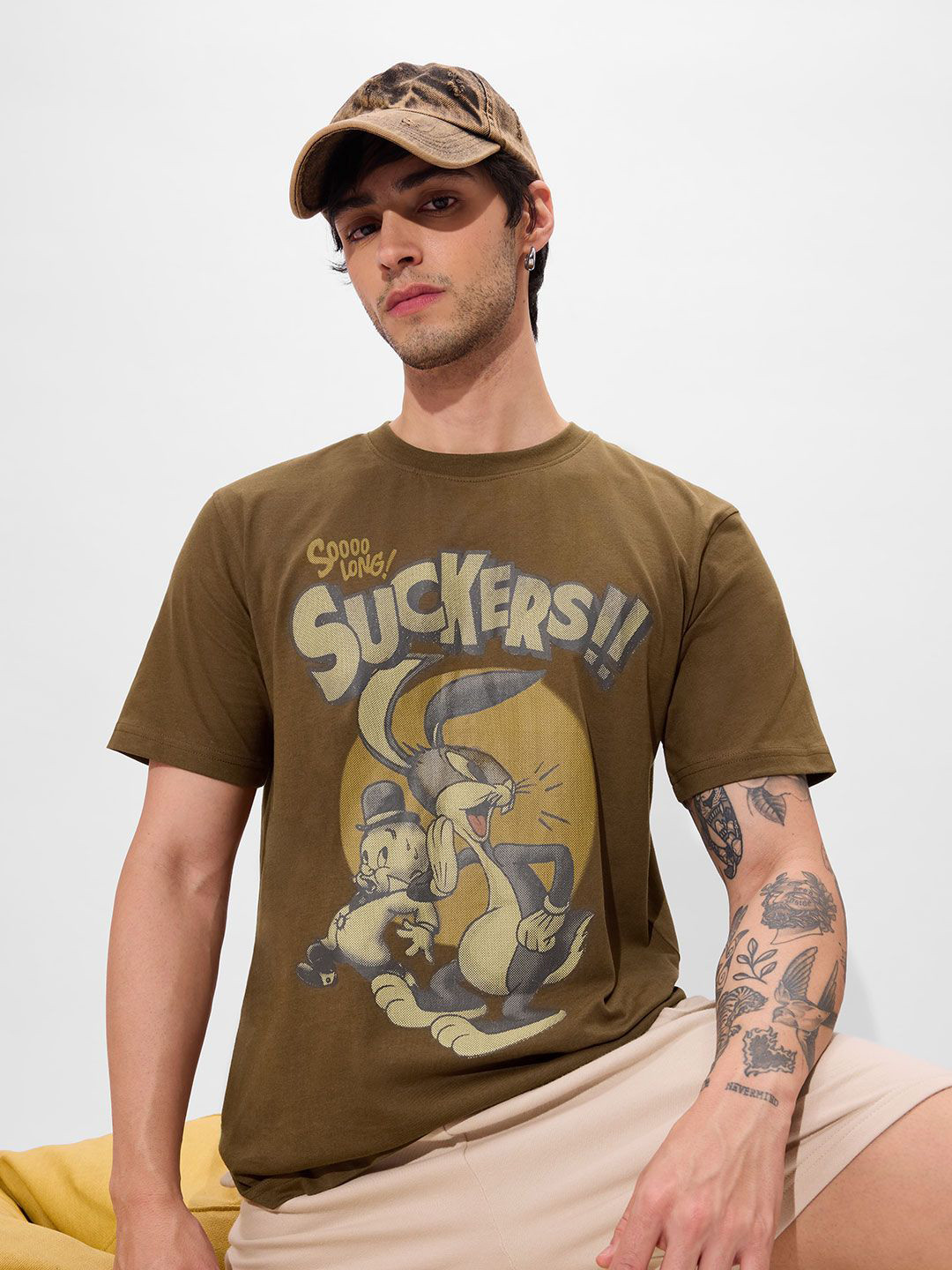 The Souled Store Official Men Looney Tunes: So Long Suckers Brown Regular Fit T-Shirt