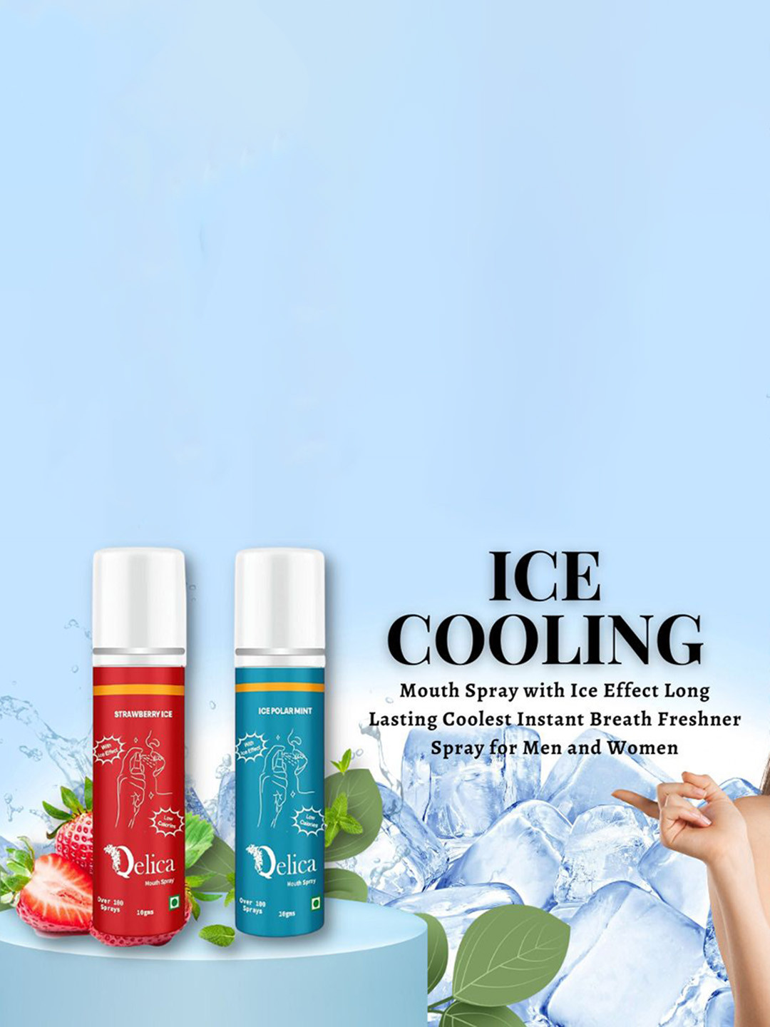 Qelica Set Of 2 Strawberry Ice & Ice Polar Mint Fresh Breath Spray-10g Each