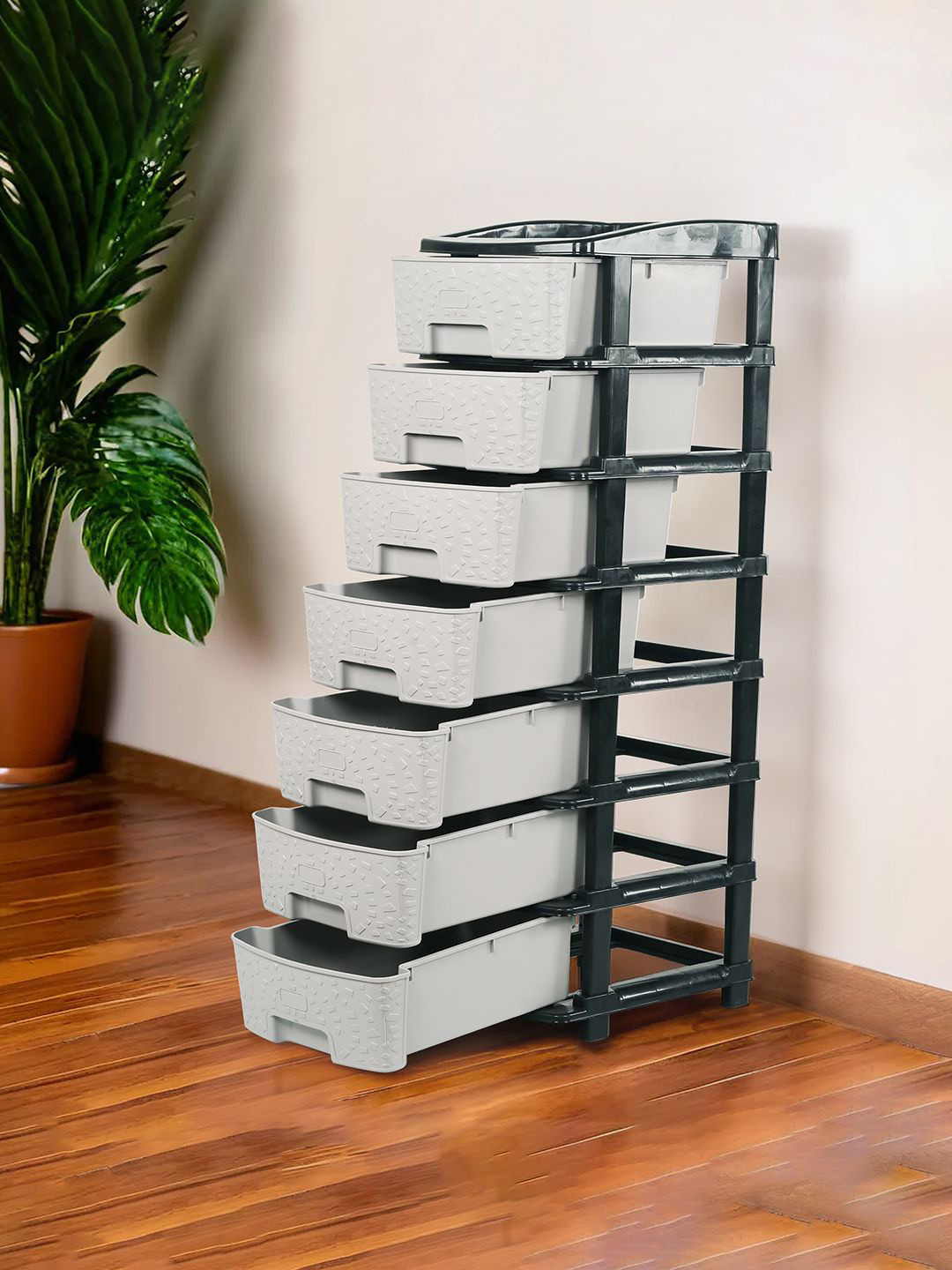 Kuber Industries Black & Grey 7-Layer Modular Drawer Storage Organizer