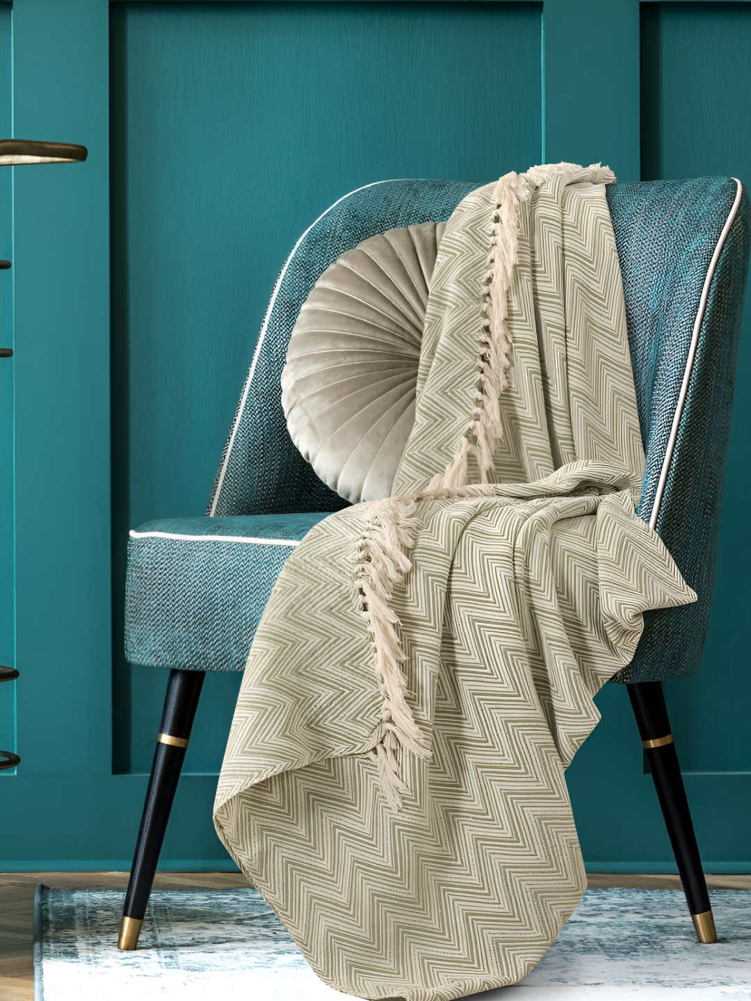 SASHAA WORLD Green & White Patterned Cotton Breathable Throws