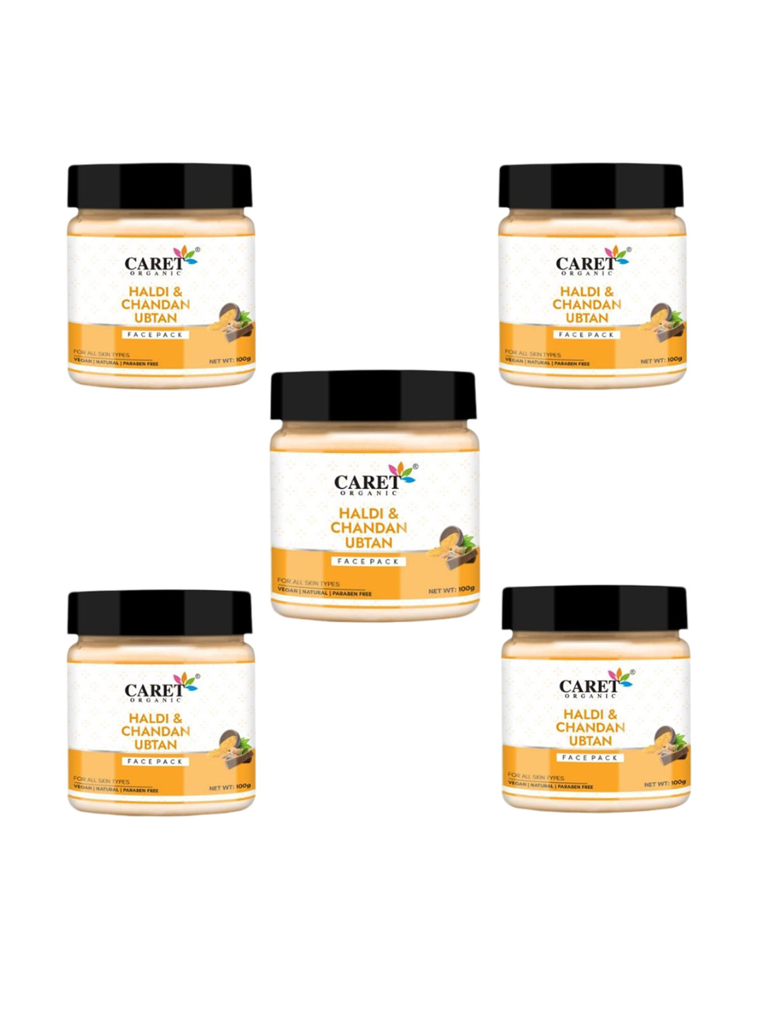 CARET ORGANIC Set Of 5 Haldi & Chandan Ubtan Face Pack - 100 g Each