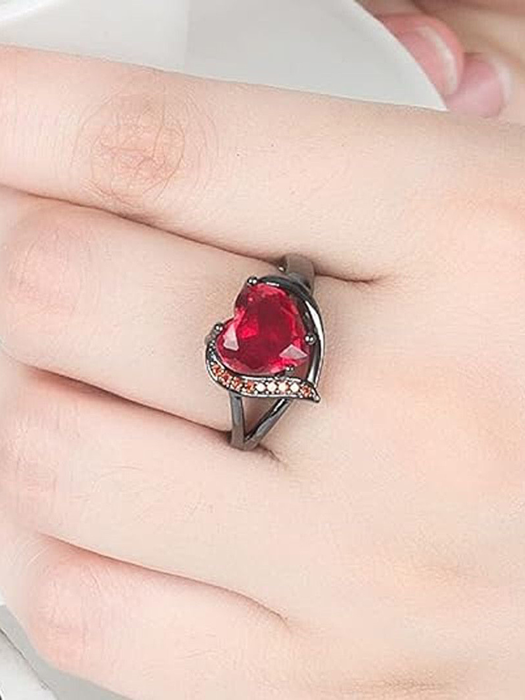 Heer Collection Platinum-Plated Stone-Studded Finger Ring