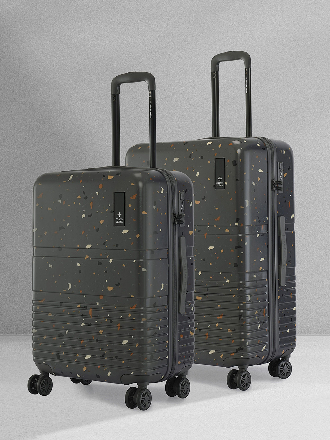 Nasher Miles Terrazzo Polycarbonate Grey Trolley Bag Set of 2 M/L 65-75cm