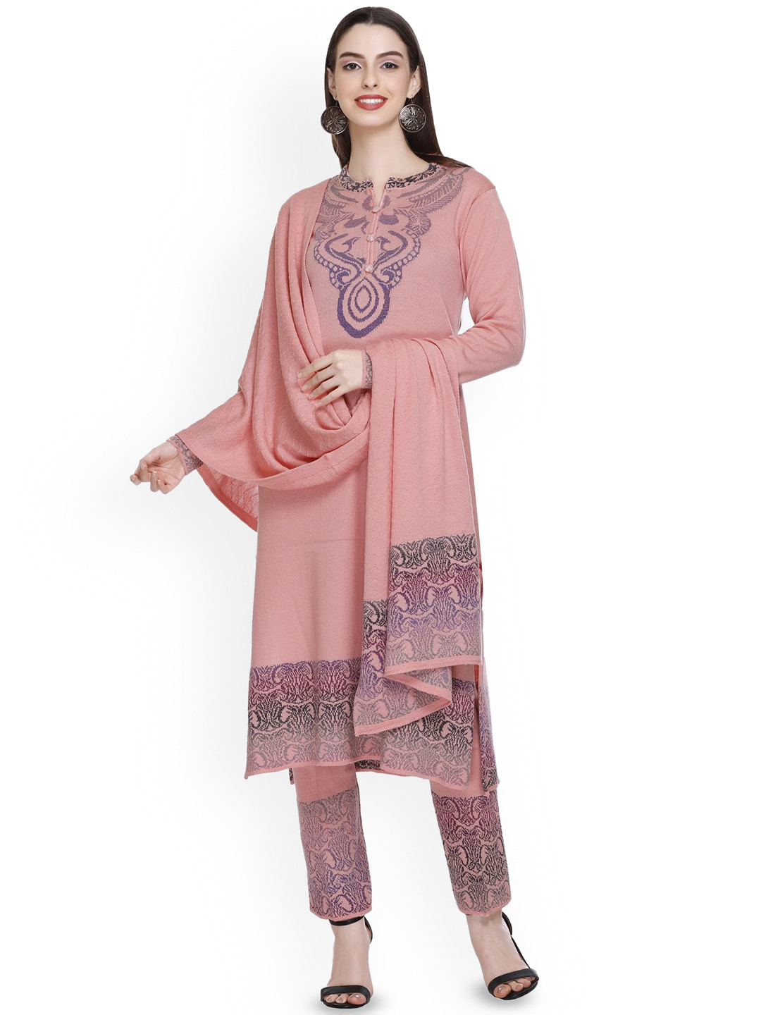 MONTREX Floral Yoke Design Thread Work Kurta with Trousers & Dupatta