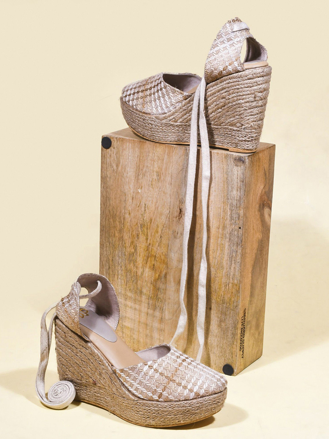 THE WHITE POLE Embroidered Wedge Heel Sandals