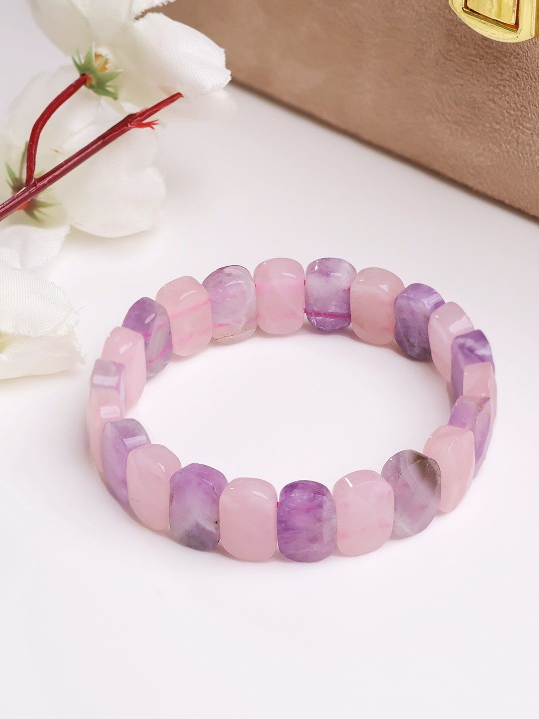 Shubhanjali Amethyst Studded Elasticated Bracelet