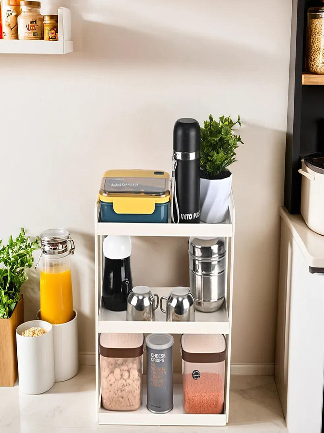 Kuber Industries White 3-Tired Metal Storage Rack