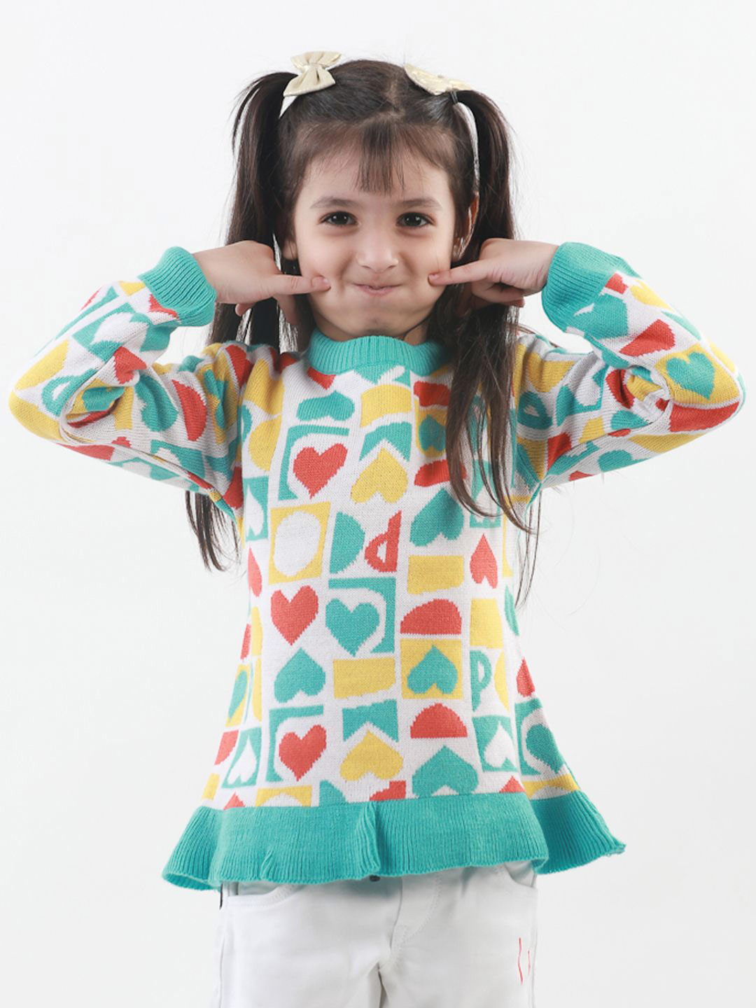 KNITCO Girls Self Design Applique Detail Pullover