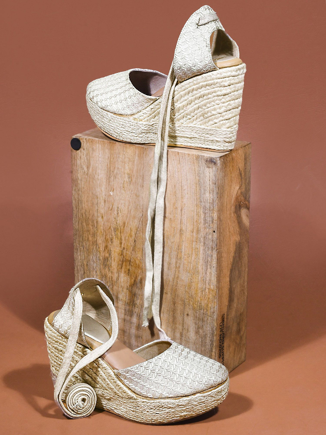 THE WHITE POLE Embroidered Wedge Heel Sandals