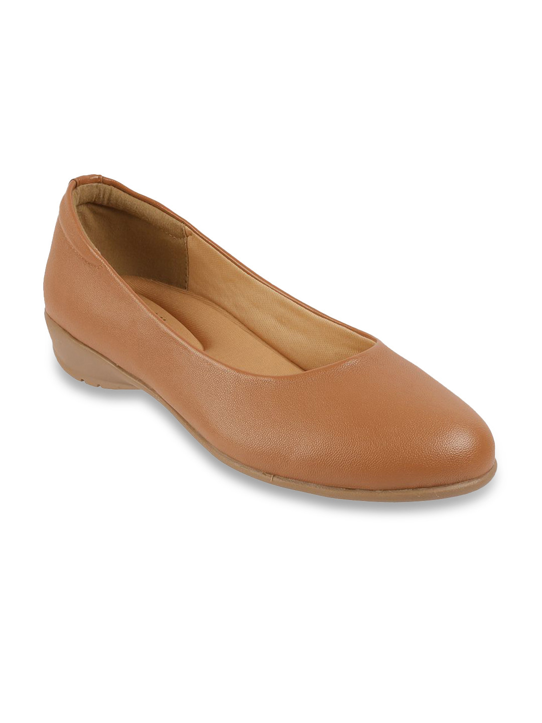 Mochi Womens Brown Round Toe Comfort Slip-On Flat Ballerinas