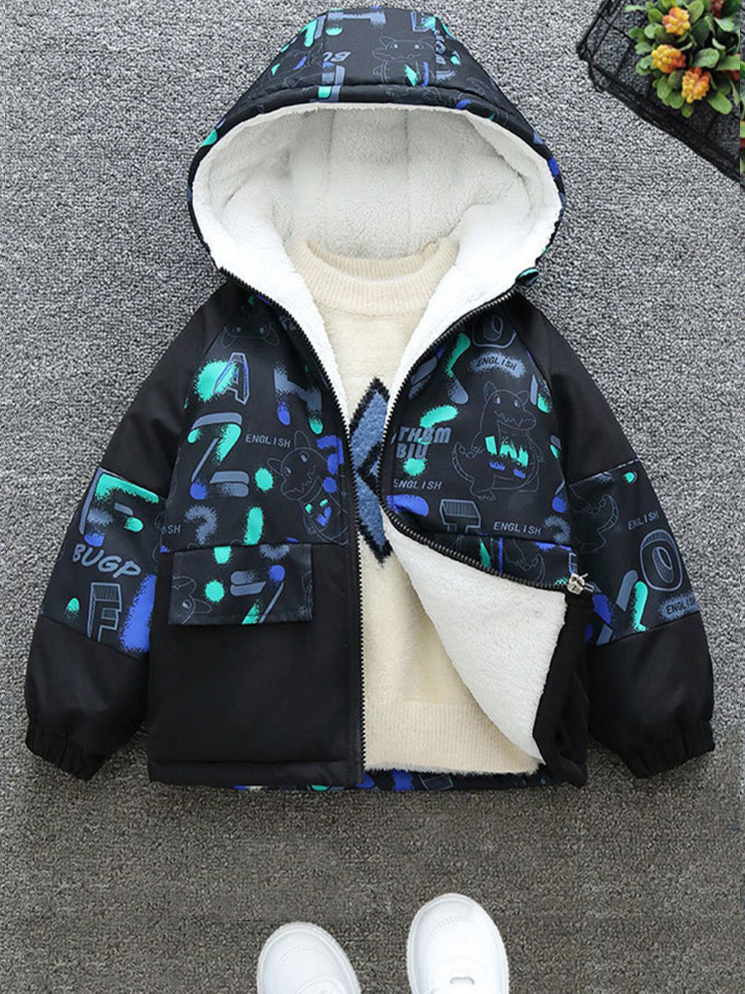 INCLUD Boys Hooded Printed Open Front Jacket