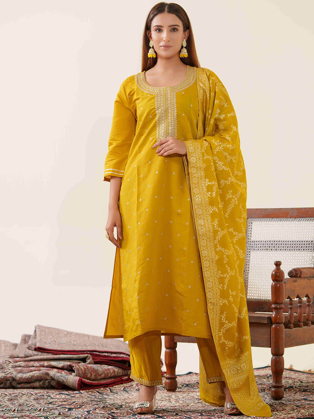 House of Pataudi Woven Design Kurta Sets