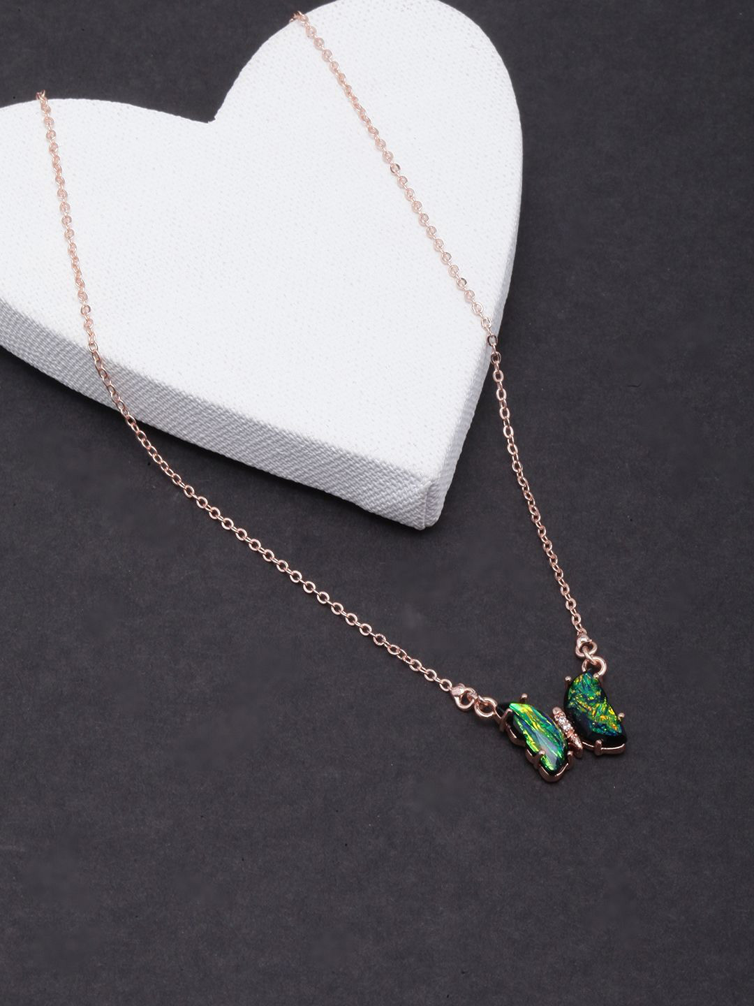 KPOP Gold-Plated Stone Studded Minimal Butterfly Necklace