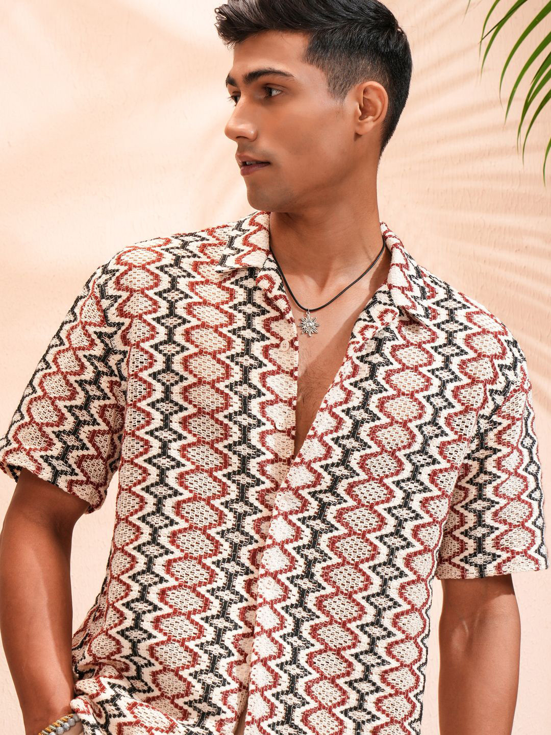 Highlander Men Mui Color Crochet Cuban Collar Relaxed Shirt