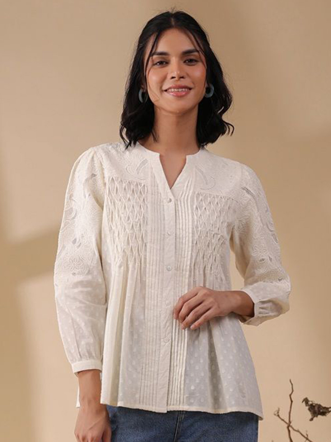 Nyaro Embroidered Mandarin Collar Bohemian Top