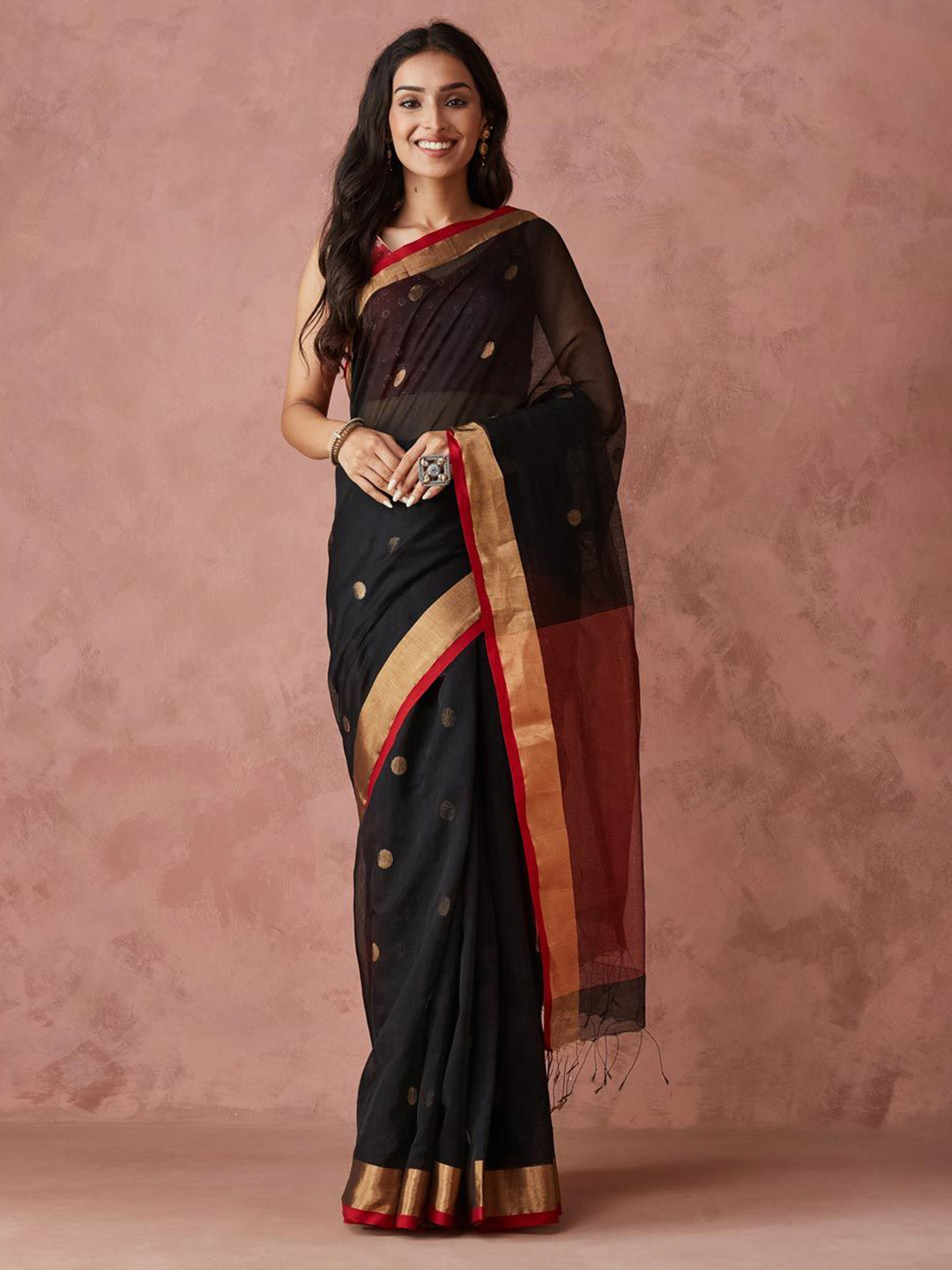 Fabindia Cotton Silk Blend Jamdani Sari