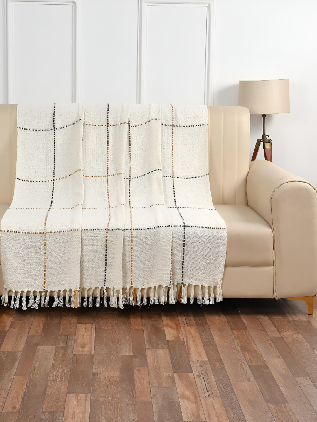 SASHAA WORLD Beige Colored & Black Patterned Cotton Breathable Throws