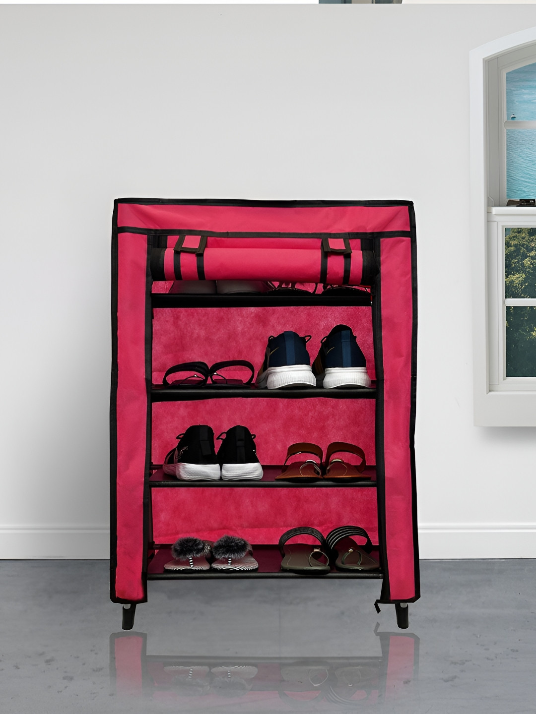 Urban Choice Pink 4-Layer Metal Shoe Rack