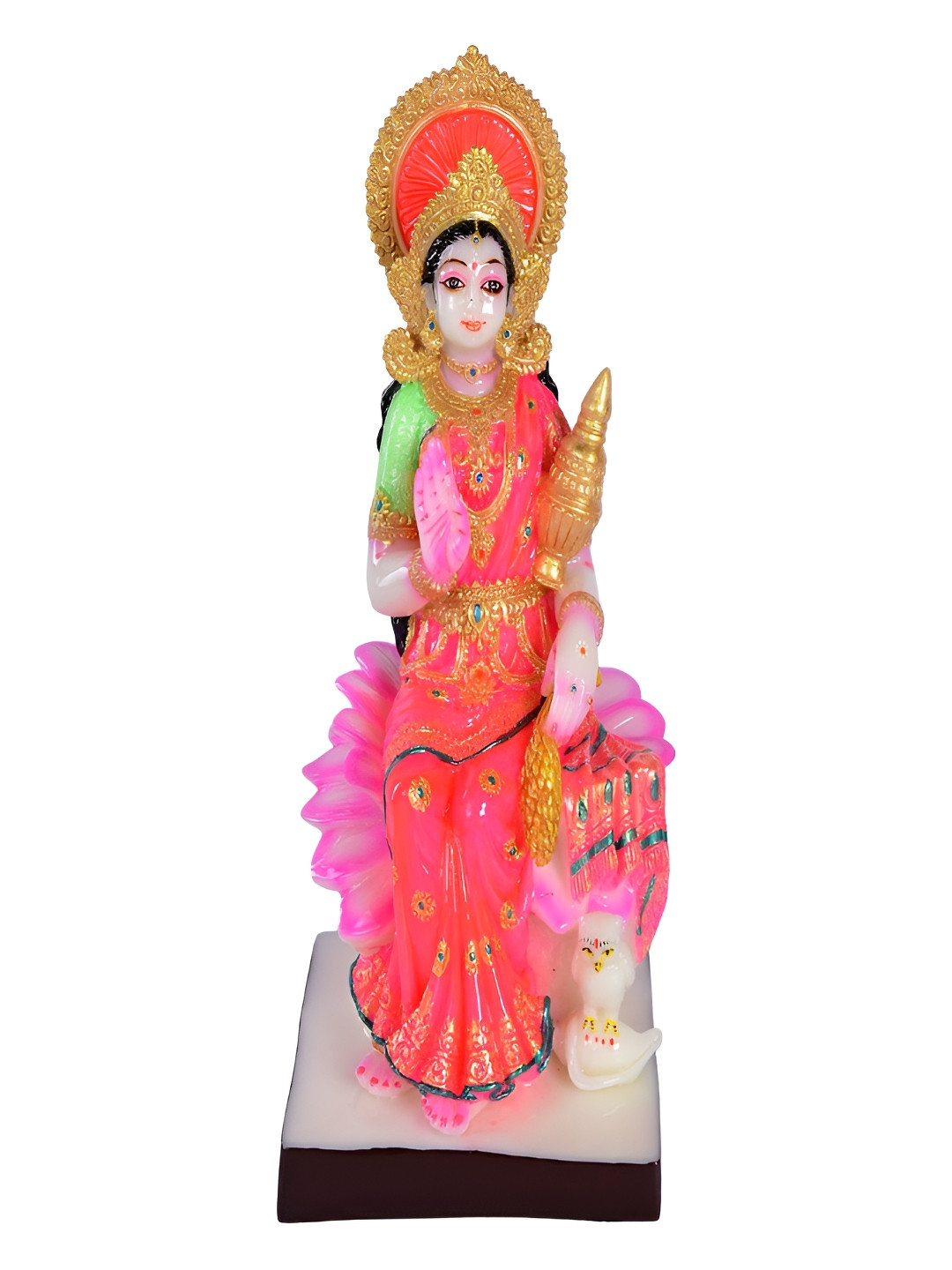 Gifts N Greetings Maa Laxmi Pink Polyresin Matte Prayer Room Medium Showpiece - 10.6 Inches