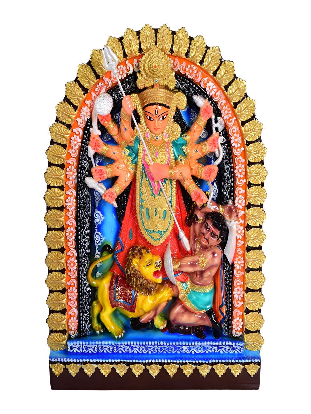 Gifts N Greetings Maa Durga Gold Polyresin Glossy Prayer Room Medium Showpiece - 12.6 Inches