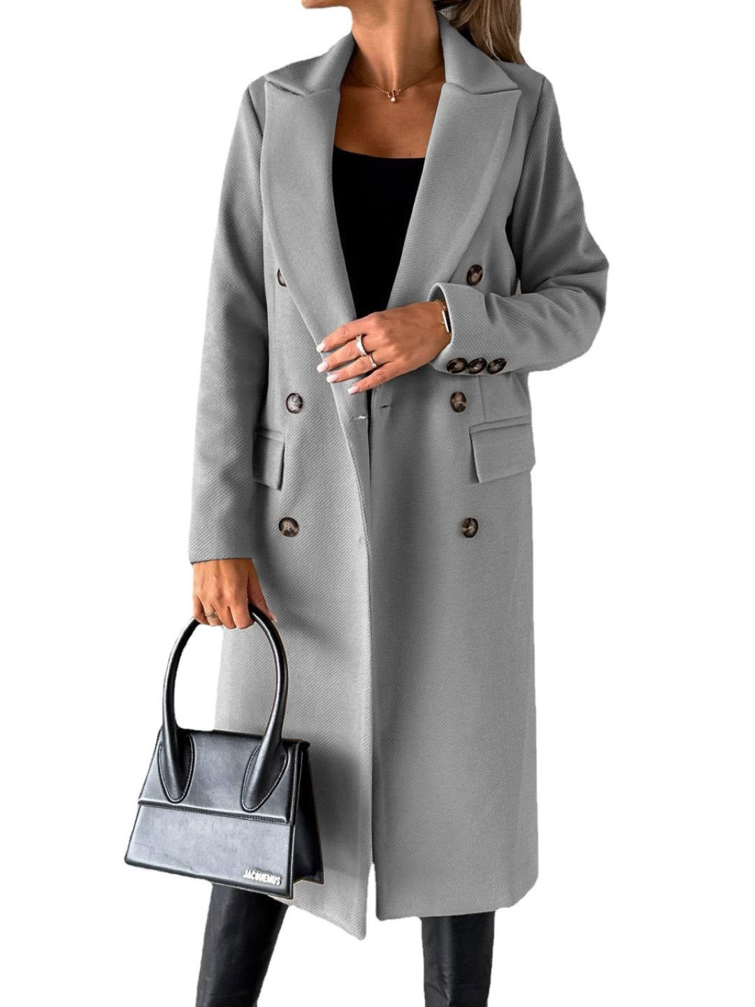 Grey Longline Shirt Collar Formal Coat