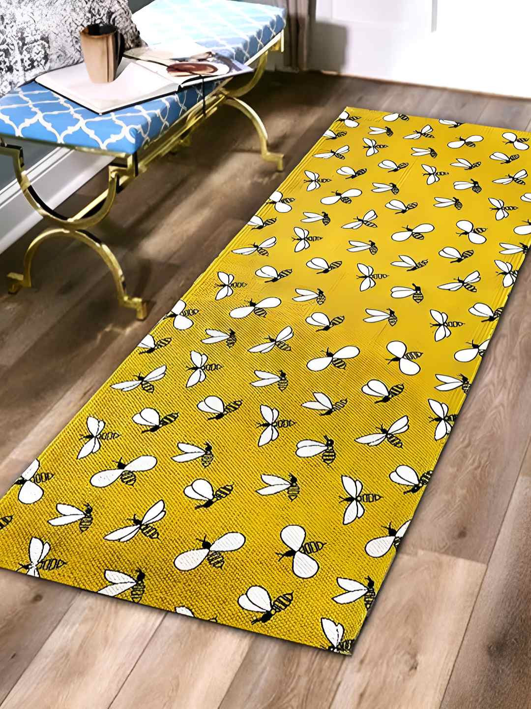 ANA Yellow & White Printed Cotton  Runners