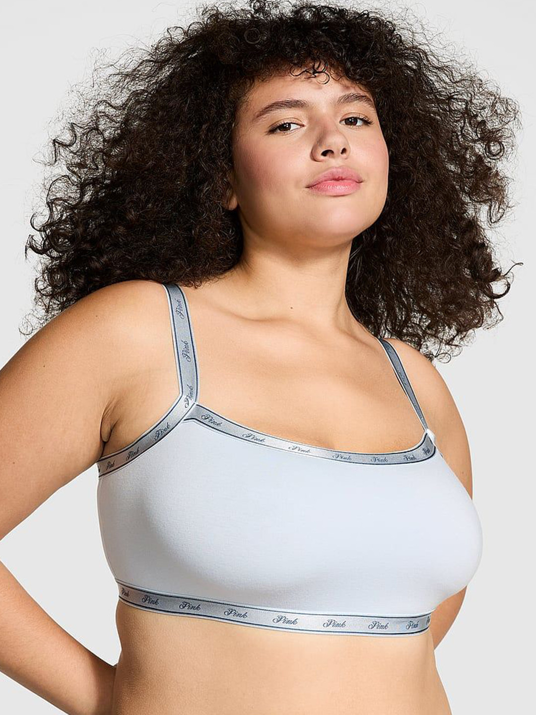 Victoria's Secret PINK Bralettes & Bra Tops Cotton Logo Straight-Neck Bralette