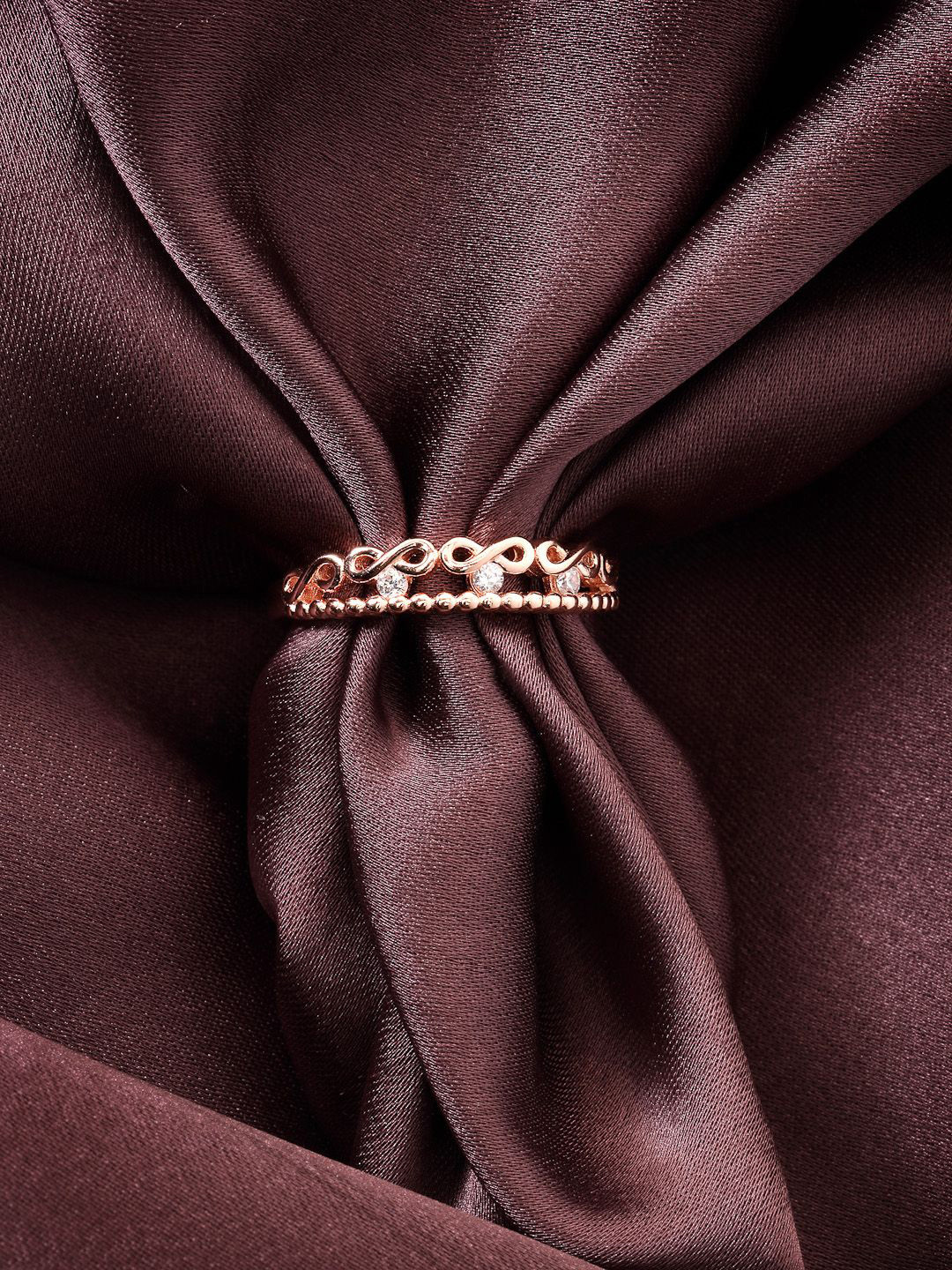 PANASH 925 Sterling Silver Rose Gold-Plated CZ-Studded Adjustable Infinity Ring