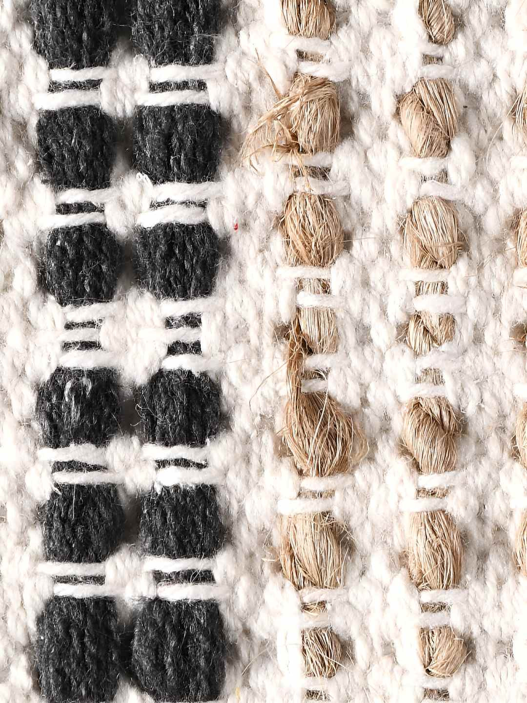 SASHAA WORLD Off White & Black Textured Jute Floor Mats