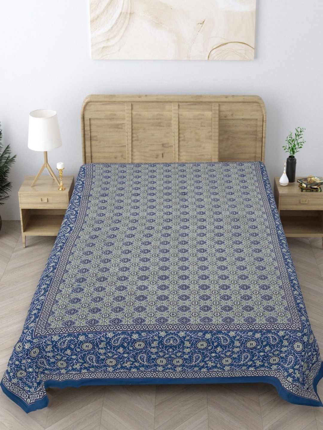 Texstylers Jaipuri Blue Floral Cotton 140 TC Single Bedsheet -60 x 89 inches