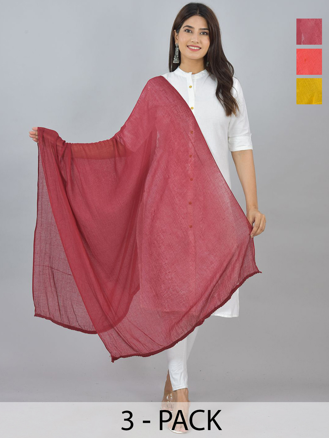 LA FEMINAE Pack Of 3 Pure Cotton Dupattas