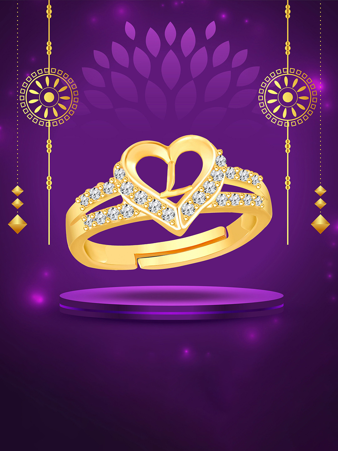 Heer Collection Gold Plated American Diamond Heart Shape L Alphabet Valentine Finger Ring