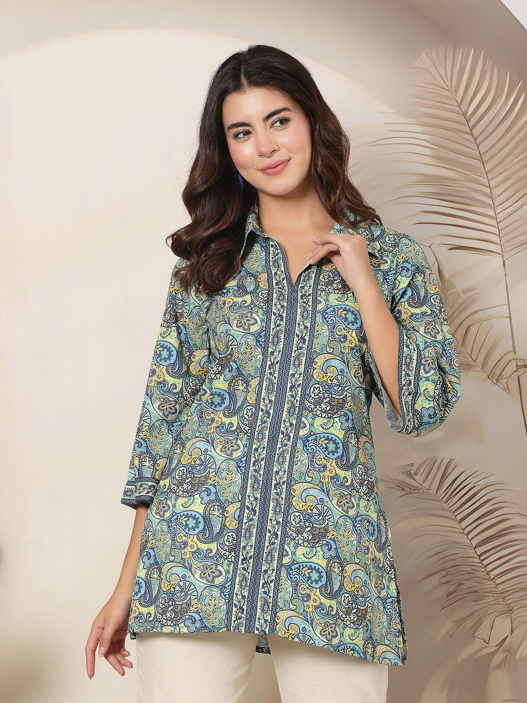 Nayam By Lakshita Women Paisley Printed Flared Sleeves Collar Kurti