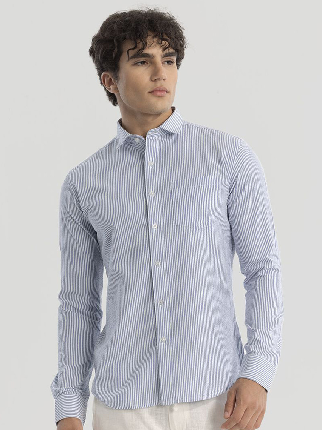 Snitch Men Smart Slim Fit Opaque Striped Casual Shirt