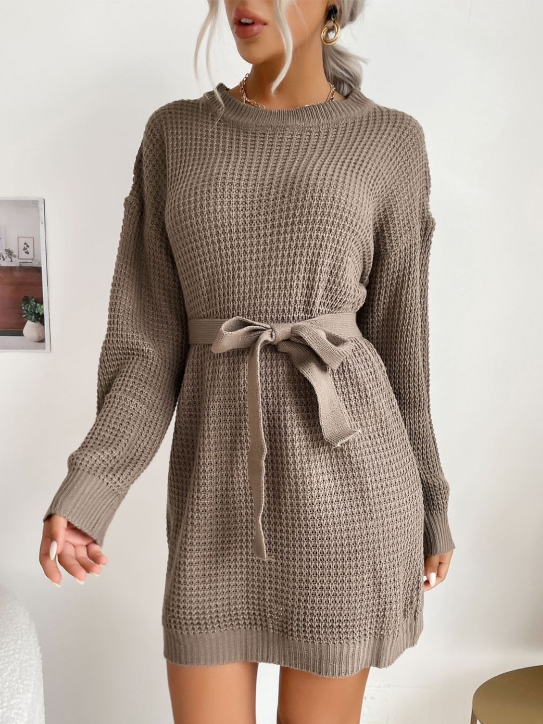 KPOP Women Casual Mini Solid Long Sleeves Sheath Dress