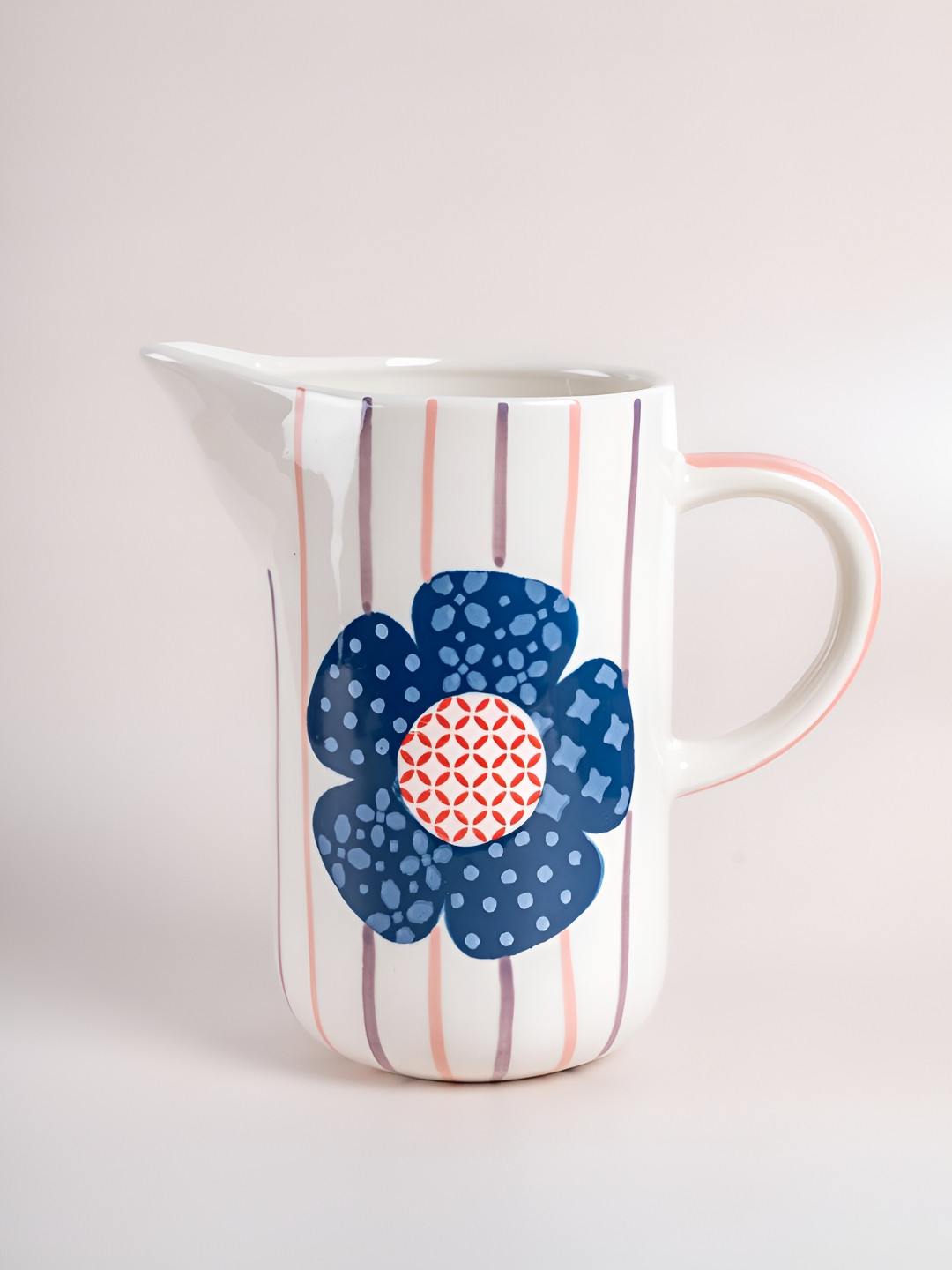 The Wishing Chair Zinnia White & Blue Floral Printed Ceramic Pitcher