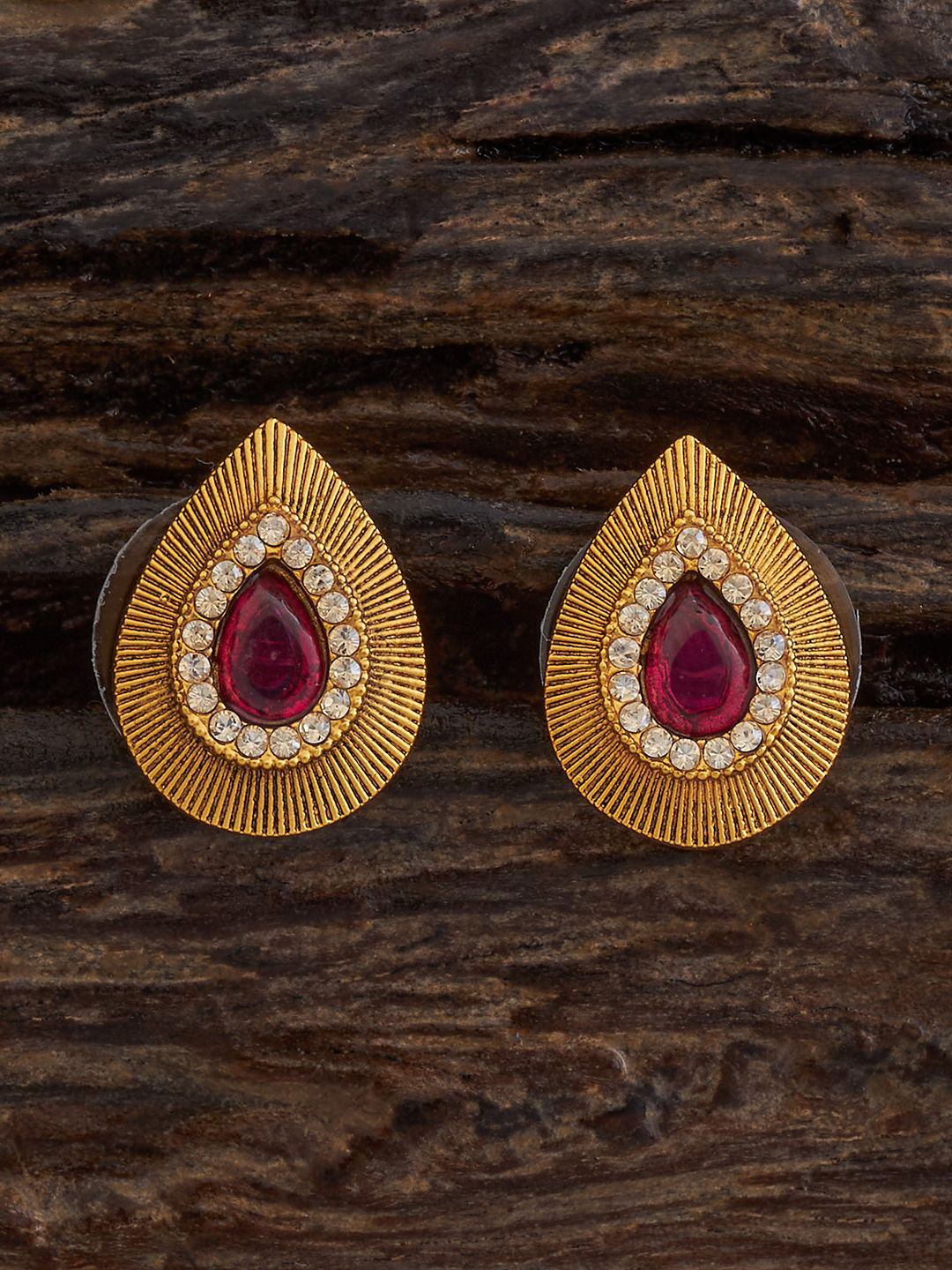 Kushal's Fashion Jewellery Gold Plated Teardrop Shaped Cubic Zirconia Antique Earrings
