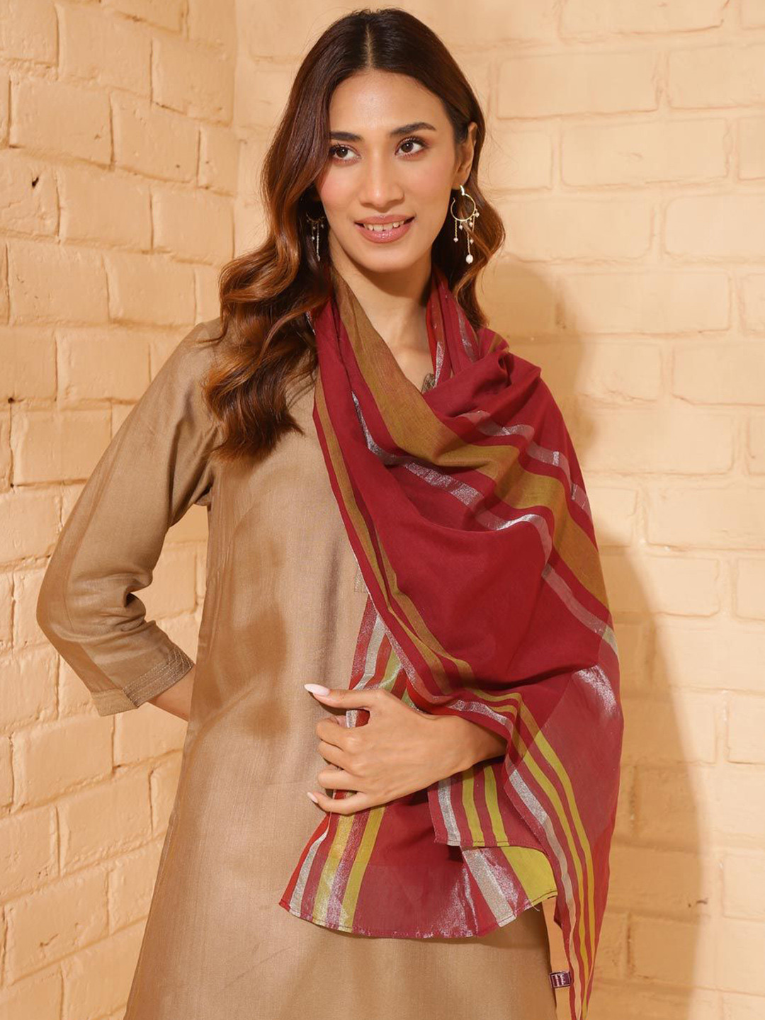 Fabindia Red Cotton Blend Batik Stole