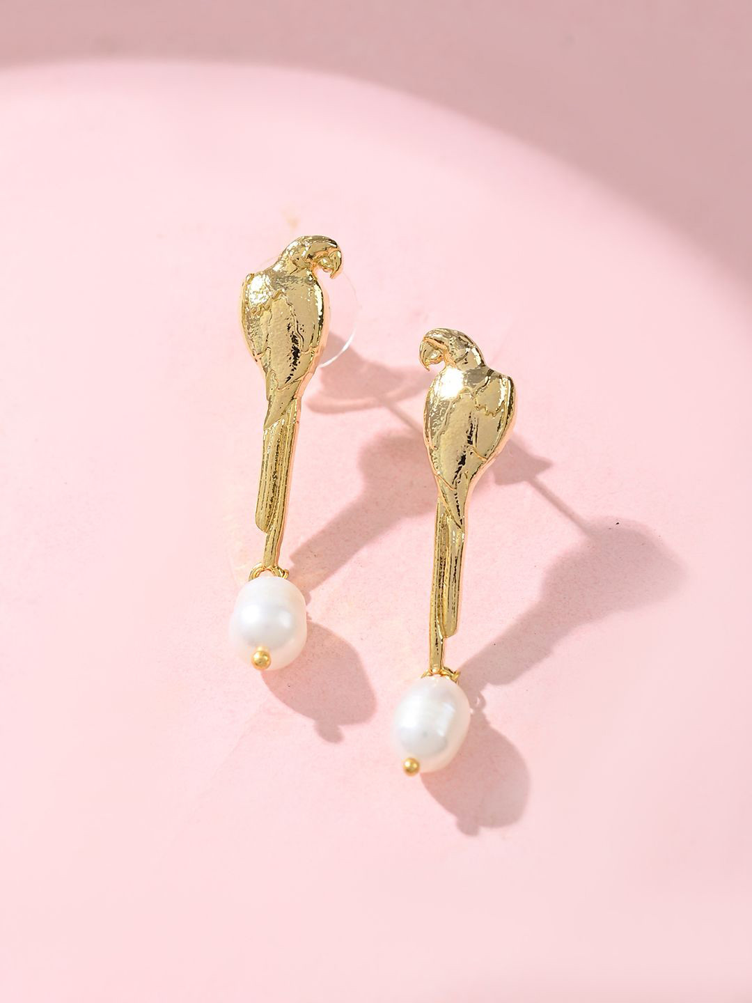 DressBerry Gold Toned Voylla Hawaii Tropical Bird Ear Studs