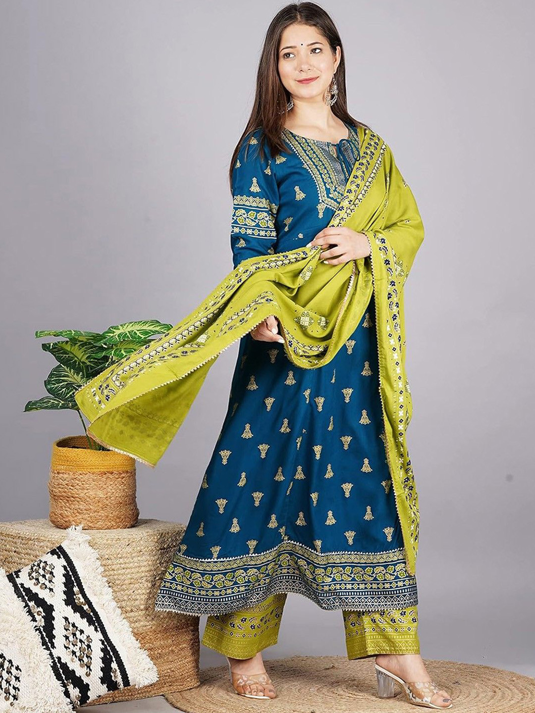 Badrika Women Ethnic Motifs Embroidered Empire Thread Work Kurta with Trousers & With Dupatta