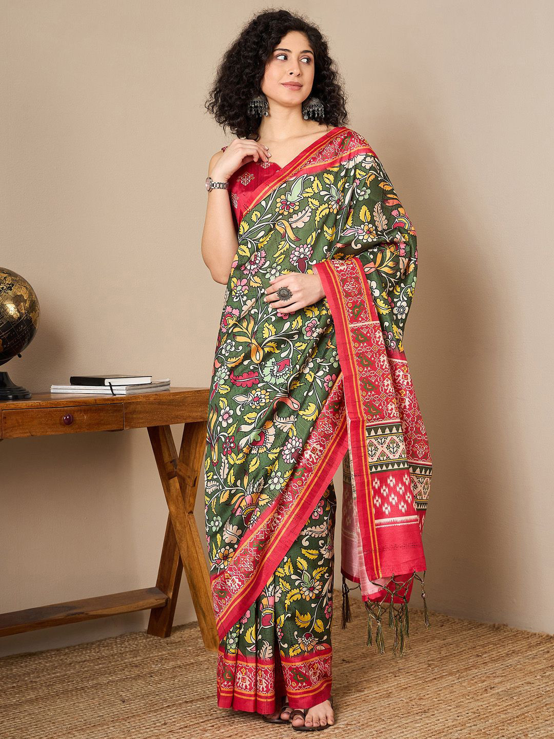 Mitera Kalamkari Printed Ready to Wear Bagru Saree