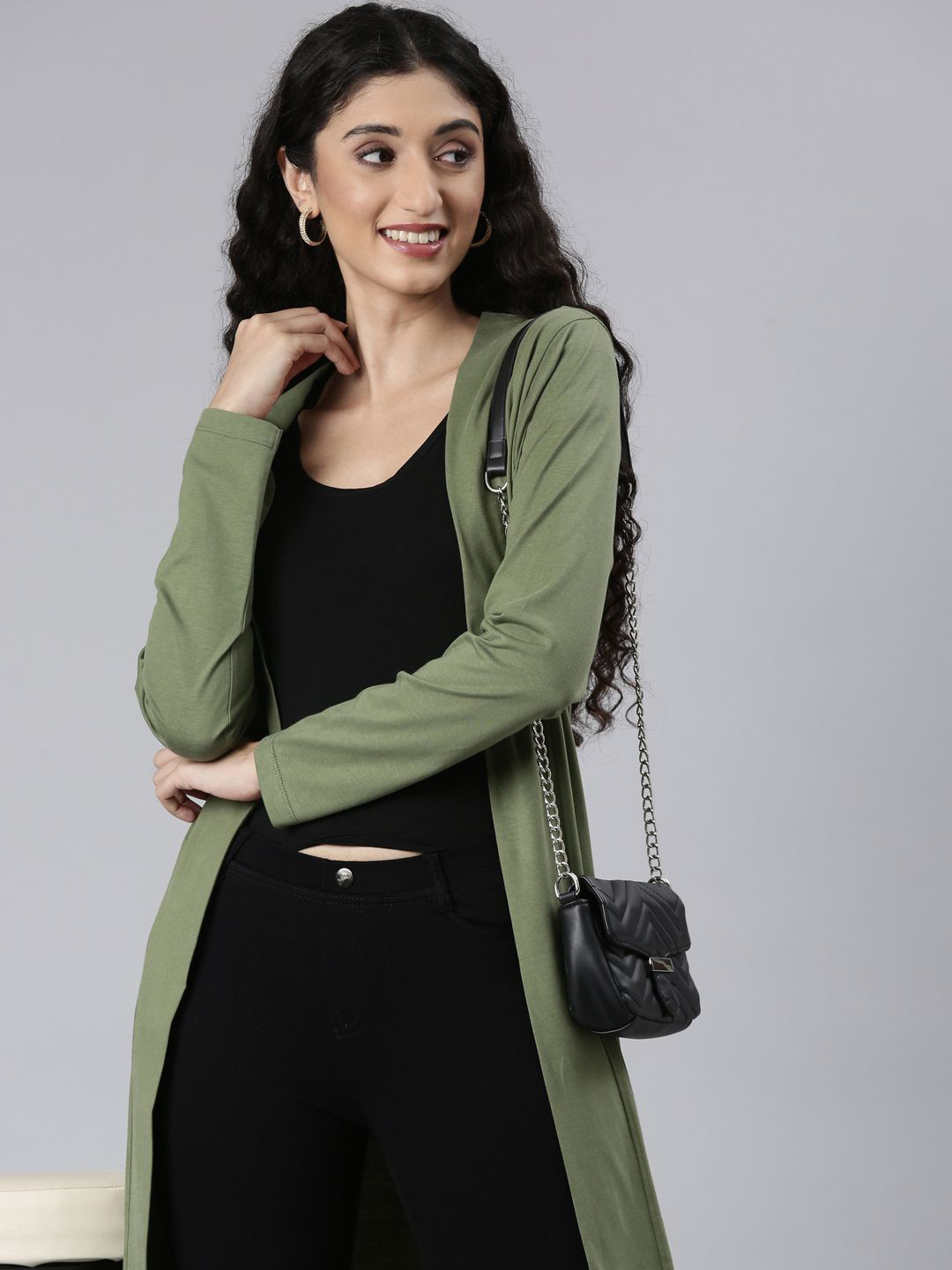 TWIN BIRDS Long Sleeves Pure Cotton Longline Open Front Shrug