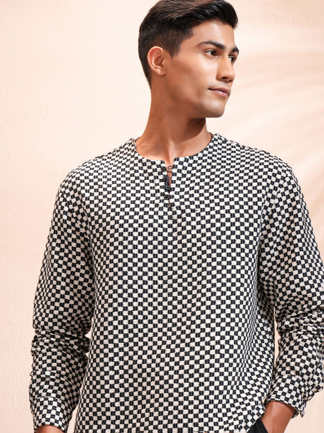 Highlander Men Crochet Kurta Style Relaxed Shirt