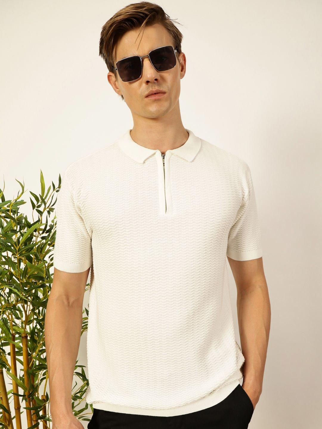 Thomas Scott Men Knit Polo Collar T-shirt