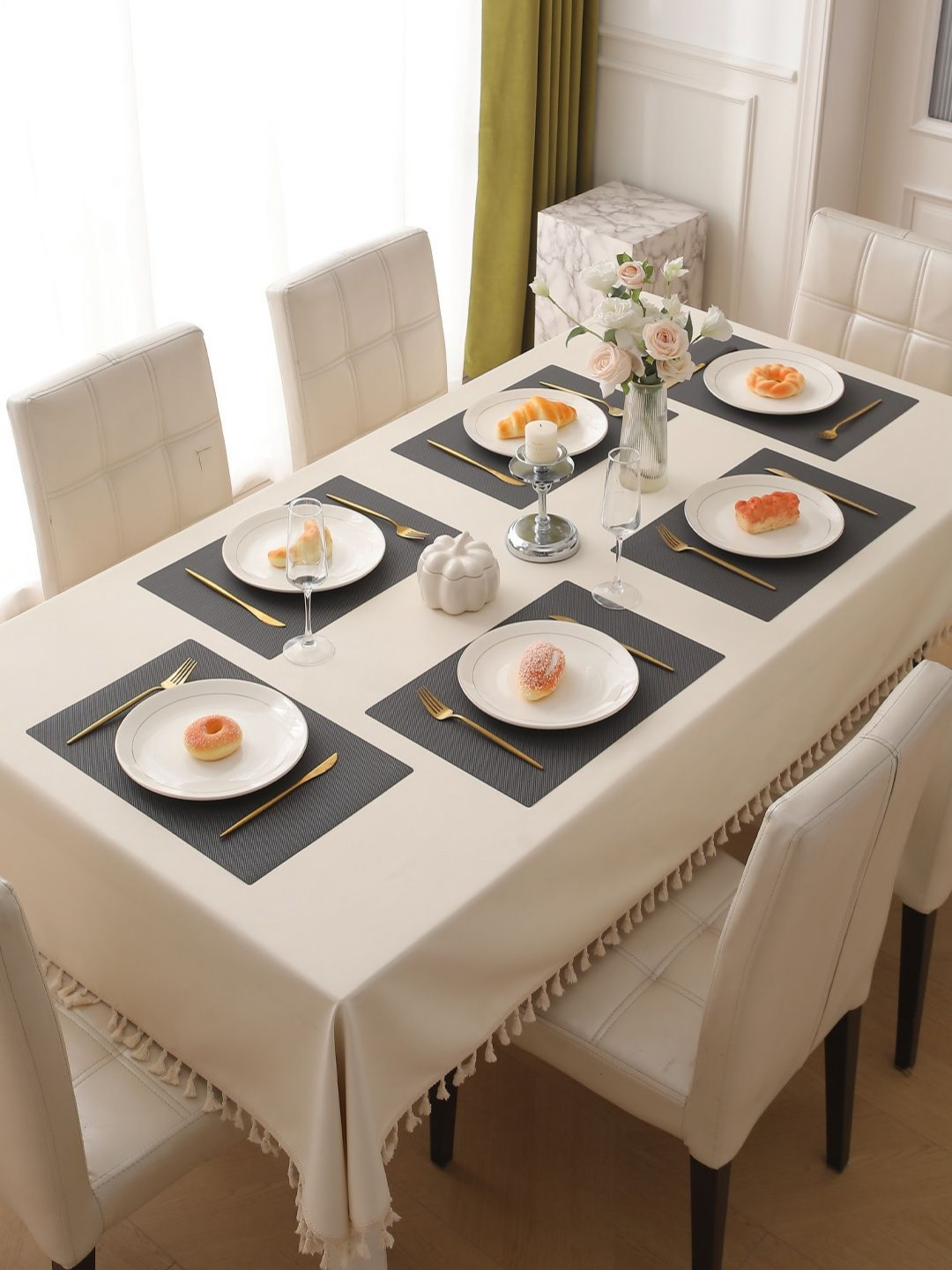 HOKIPO 6Pcs Black Rectangle Table Placemats