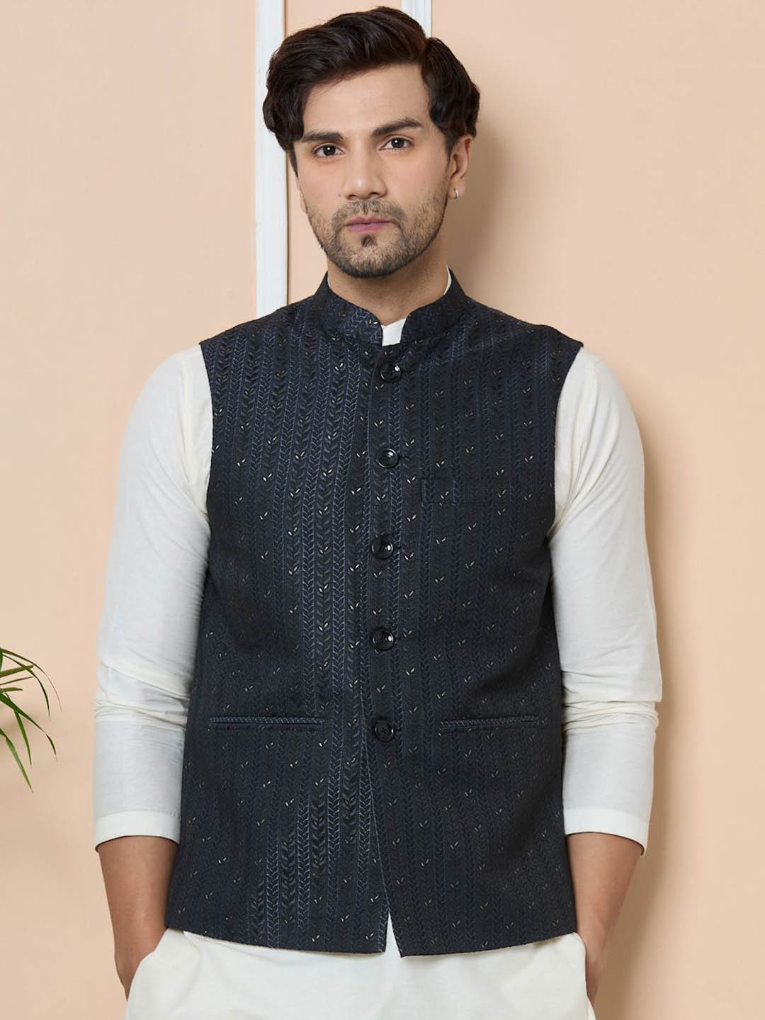 See Designs Woven Design Nehru Jacket