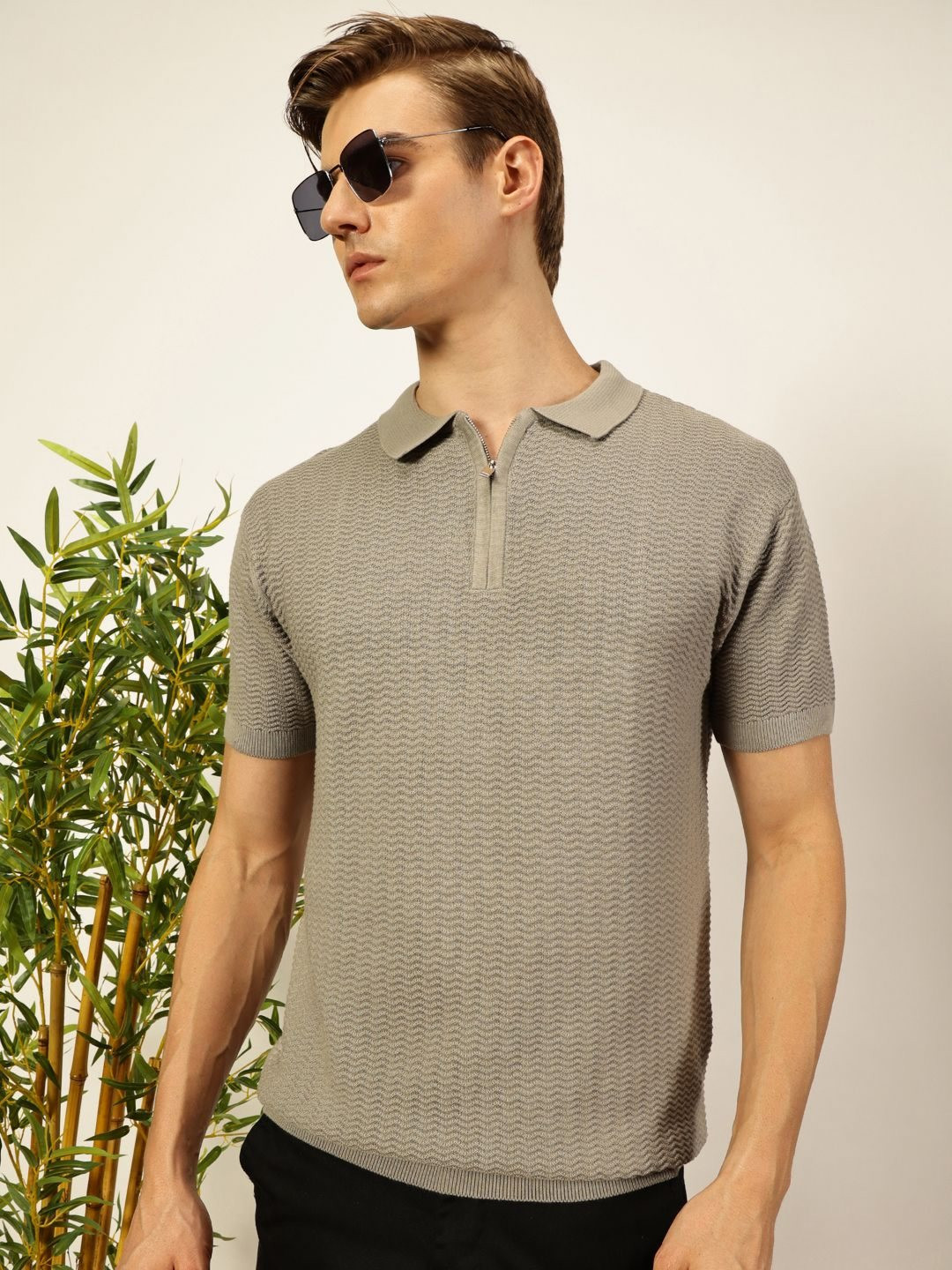 Thomas Scott Men Knit Polo Collar T-shirt