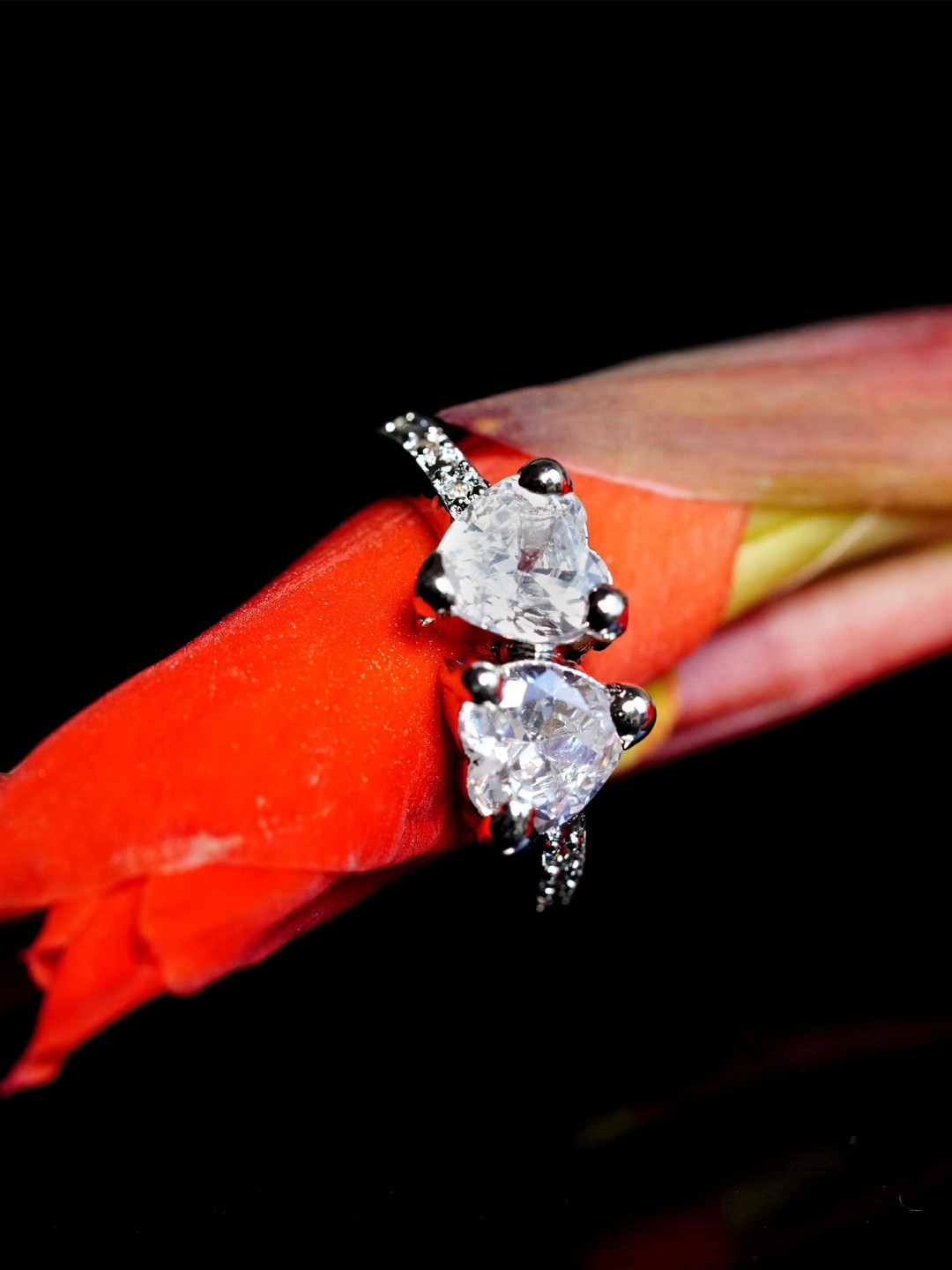 Zoey Silver-Plated American Diamond Stone-Studded Heart Shaped Finger Ringer