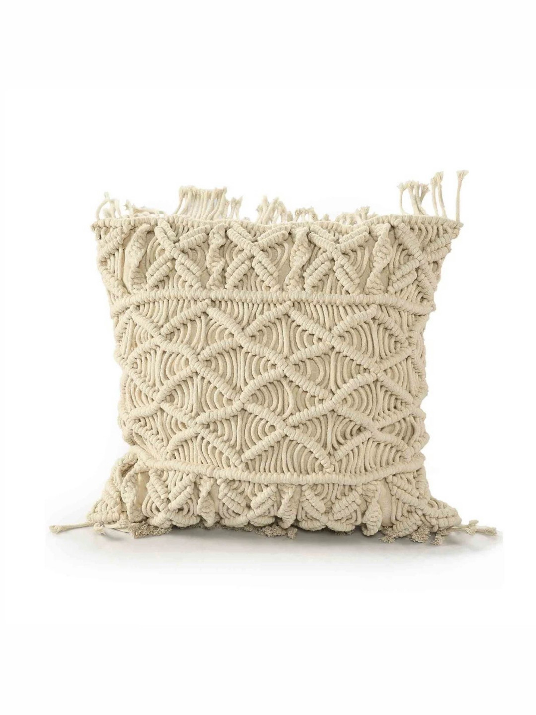 SASHAA WORLD Light-Weight Beige Quirky Cotton Textured Square Cushion Cover -18x18In