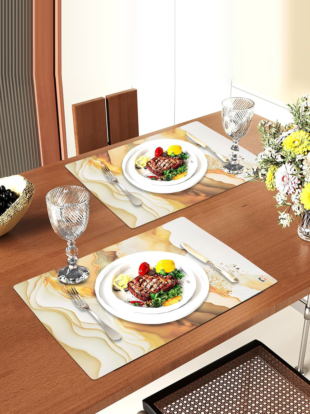 Kuber Industries Cream 12 Pieces Printed Rectangle Shape Table Placemats